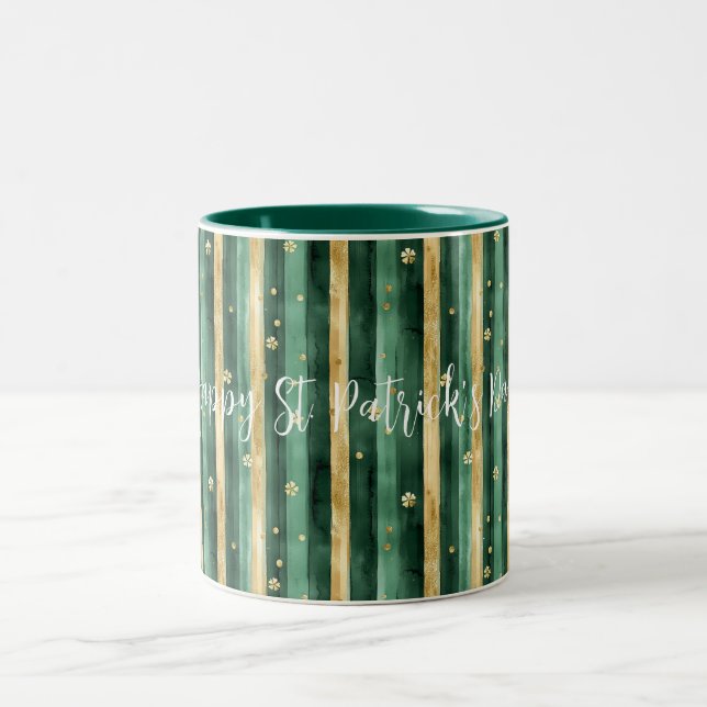 Tasse 2 Couleurs Green Gold Shamrock St. Patrick's Day Stripes (Centre)