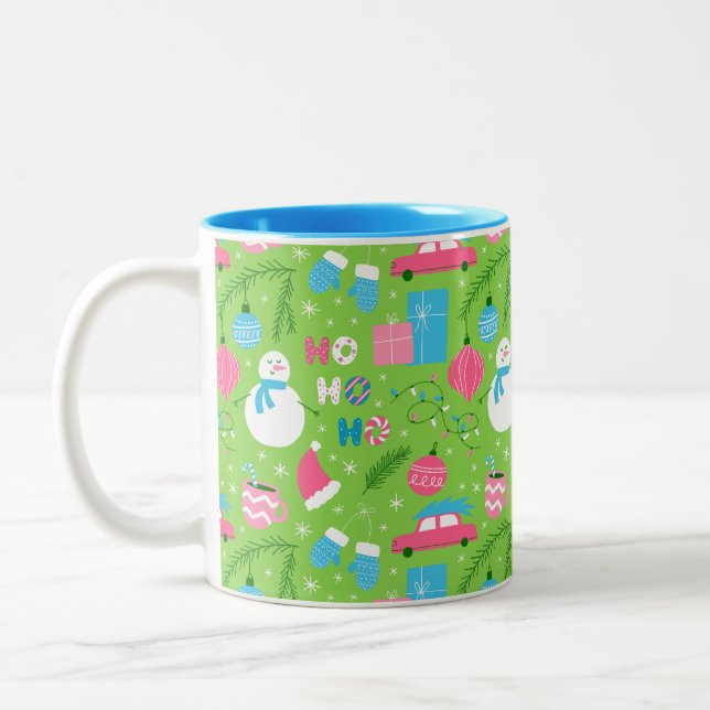 Tasse 2 Couleurs Green Pink Blue Snowmen Orament Noël (Gauche)