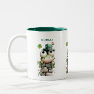 Tasse 2 Couleurs Grenouille avec chapeau vert et trèfle mignonne