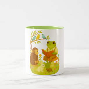 Tasse 2 Couleurs Grenouille lisant sur un Champignon  Histoire vint