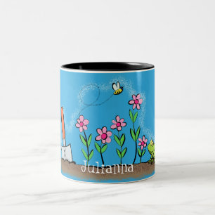 Tasse 2 Couleurs Grenouille mignonne et abeille dans le jardin dess