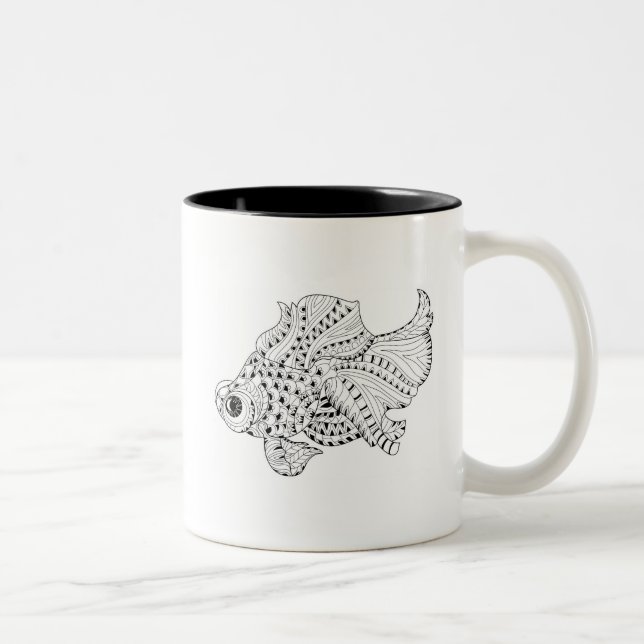 Tasse 2 Couleurs Griffonnage de poissons (Droit)