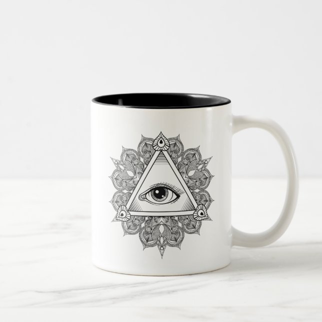 Tasse 2 Couleurs Griffonnage de symbole de pyramide d'oeil (Droit)