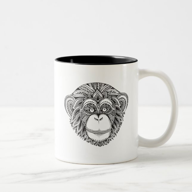 Tasse 2 Couleurs Griffonnage d'Illustartion de singe (Droit)