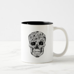 Tasse 2 Couleurs Griffonnage floral de crâne