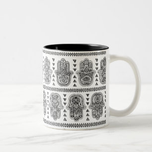 Tasse 2 Couleurs Griffonnage tiré par la main indien de Hamsa