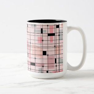 Tasse 2 Couleurs Grille rose rétro et Starburts deux tones de café