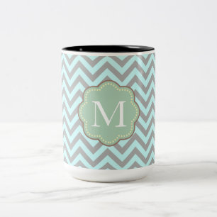 Tasse 2 Couleurs Gris Aqua Chevron Stripes Monogramme