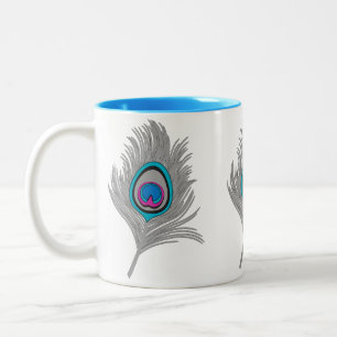 Tasse 2 Couleurs Gris argenté et plume de paon turquoise