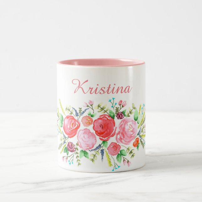 Tasse 2 Couleurs Guirlande de rose d'aquarelle (Centre)