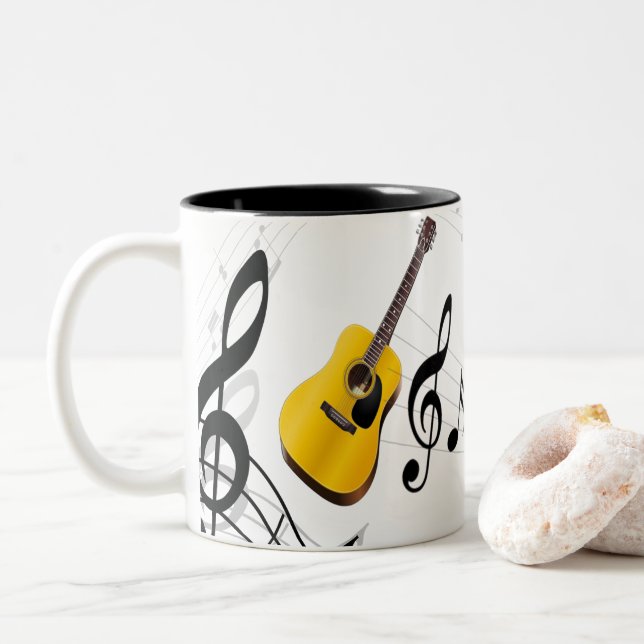 Tasse 2 Couleurs guitare avec des notes de musique (Avec donut)