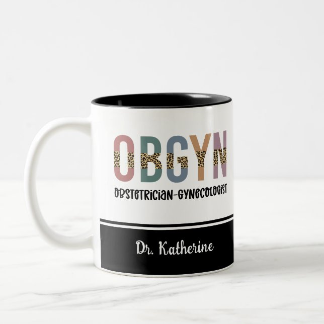 Tasse 2 Couleurs Gynécologue obstétricien OBGYN personnalisé (Gauche)