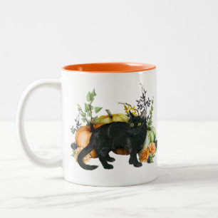 Tasse 2 Couleurs Halloween Aquarelle noir Chat Citrouille