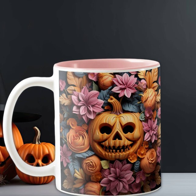 Tasse 2 Couleurs Halloween Citrouille 3D mignon et fleurs, rose (Créateur téléchargé)
