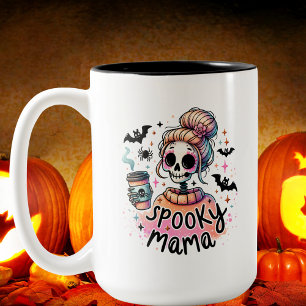 Tasse 2 Couleurs Halloween Éffrayant Mama Café Squelette personnali