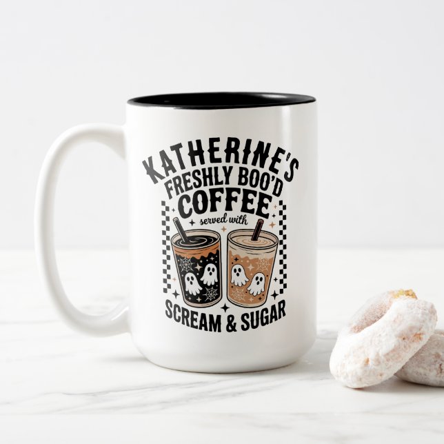 Tasse 2 Couleurs Halloween Ghost Freshly Boo'd Café Custom (Avec donut)