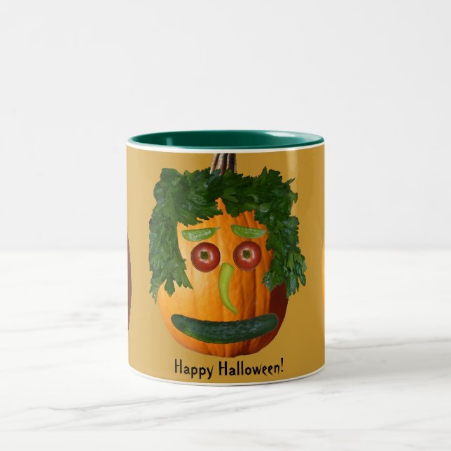 Tasse 2 Couleurs Halloween heureux - Visage Citrouille non coupé (Centre)