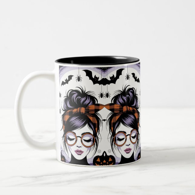 Tasse 2 Couleurs Halloween Messy Bun Woman (Gauche)