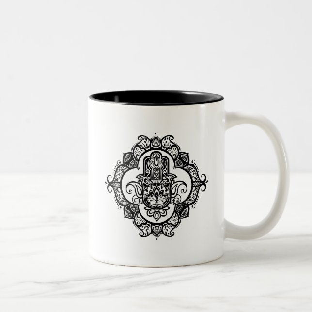 Tasse 2 Couleurs Hamsa avec le griffonnage ethnique d'ornements (Droit)