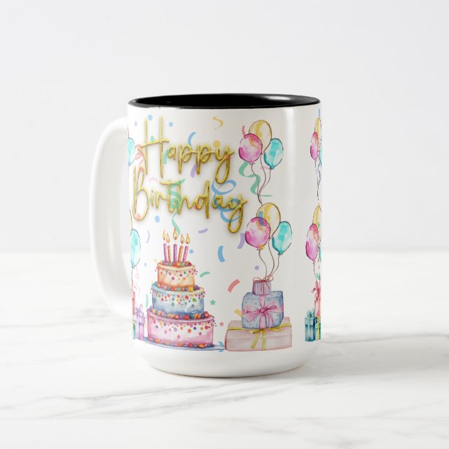 Tasse 2 Couleurs Happy Birthday  (Devant gauche)