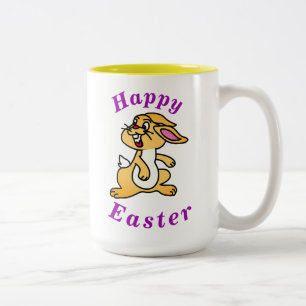 Tasse 2 Couleurs "Happy EASTER" Lapin mignon avec un texte violet