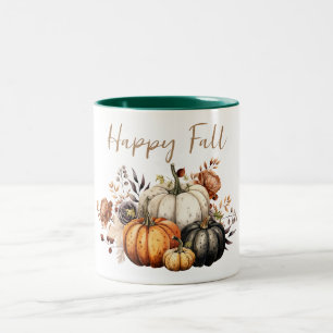 Tasse 2 Couleurs Happy Fall Flowers et Citrouille Watercolor Automn