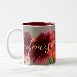 Tasse 2 Couleurs Happy Gerbera Fleur colorée +Nom personnalisé