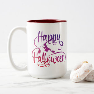 Tasse 2 Couleurs Happy Halloween dégradé volant sorcière chat