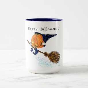 Tasse 2 Couleurs Happy Halloween sorcière Citrouille Volant Broom -