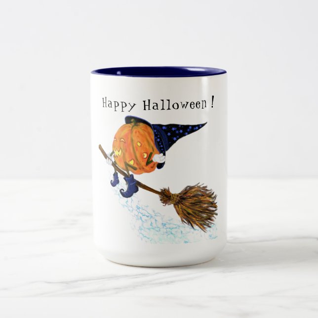 Tasse 2 Couleurs Happy Halloween sorcière Citrouille Volant Broom - (Centre)