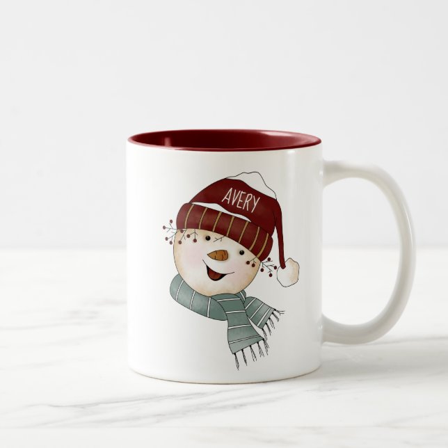 Tasse 2 Couleurs Happy Snowman Nom personnalisé (Droit)