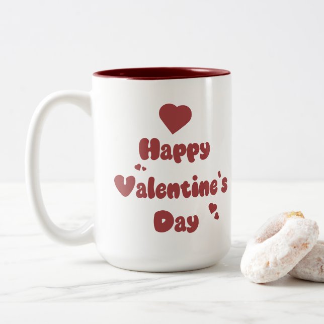 Tasse 2 Couleurs Happy Valentine's Day Hearts Cute (Avec donut)