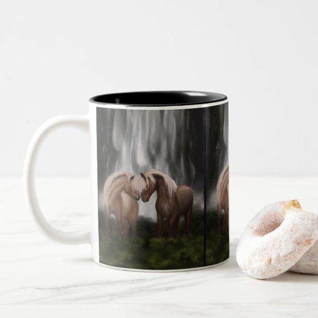 Tasse 2 Couleurs Harmonie des chevaux : Sérénité islandaise (Avec donut)