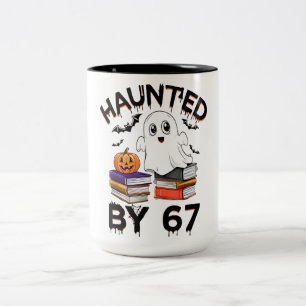 Tasse 2 Couleurs Haunted by 67 - Drôle Citrouille de fantôme Boo Ha