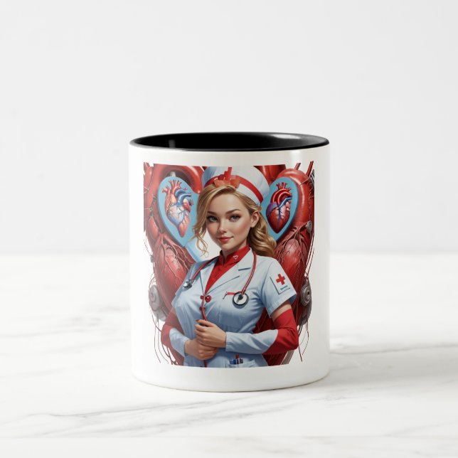 Tasse 2 Couleurs Heart & Healing – Nurse with Anatomical Heart (Centre)
