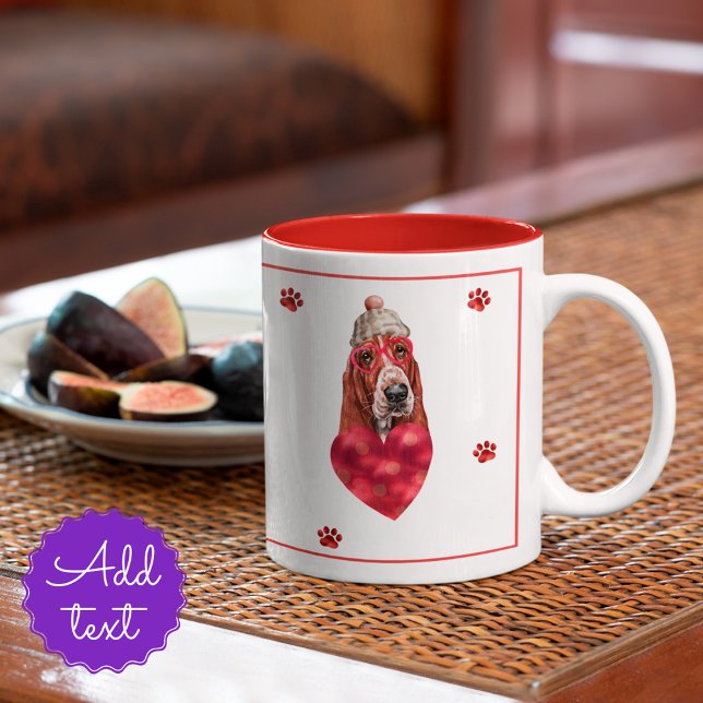 Tasse 2 Couleurs Heart Paws Basset Hound Valentine's Day Cadeau Chi (Créateur téléchargé)