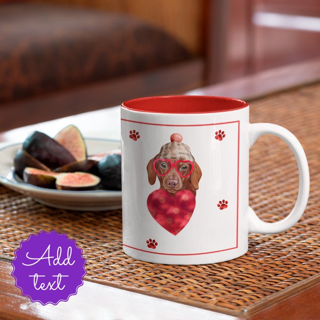 Tasse 2 Couleurs Heart Paws Brown Dachshund Valentines Jour Cadeau  (Créateur téléchargé)