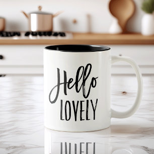 Tasse 2 Couleurs Hello Lovely Typographie à brosse chic