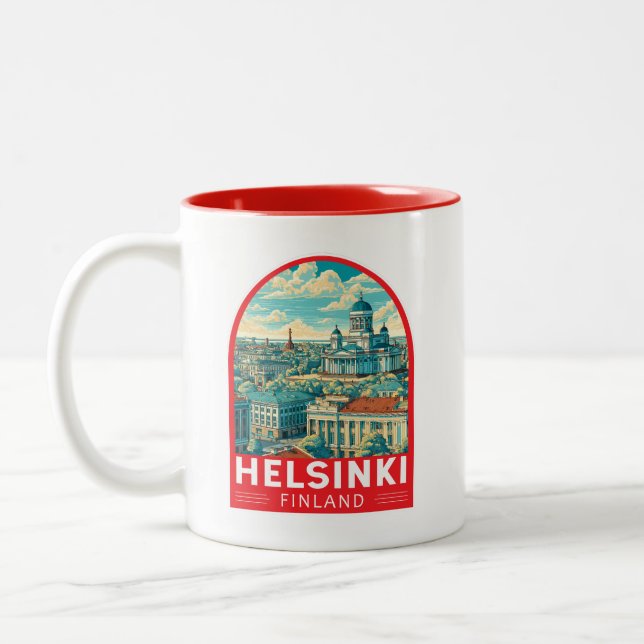 Tasse 2 Couleurs Helsinki Finland Travel Art Emblem (Gauche)