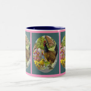 Tasse 2 Couleurs Hen et poules Vintages de Pâques Textés