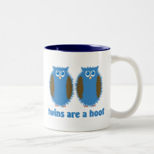 Tasse 2 Couleurs Hiboux jumeaux bleus