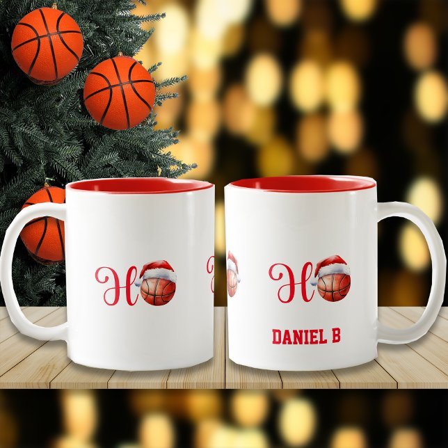 Tasse 2 Couleurs Ho Ho Christmas Basket-ball Nom personnalisé (Créateur téléchargé)