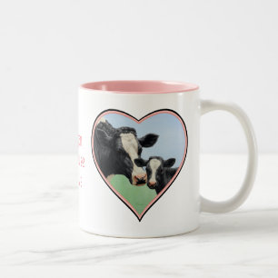 Tasse 2 Couleurs Holstein Vache et veau Coeur rose Végétan