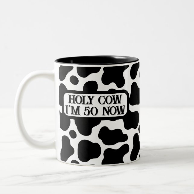 Tasse 2 Couleurs Holy Cow Funny Black White 50th Birthday (Gauche)
