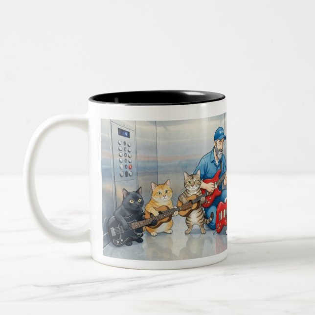 Tasse 2 Couleurs Homme réparant l'ascenseur et jouant de la guitare (Gauche)