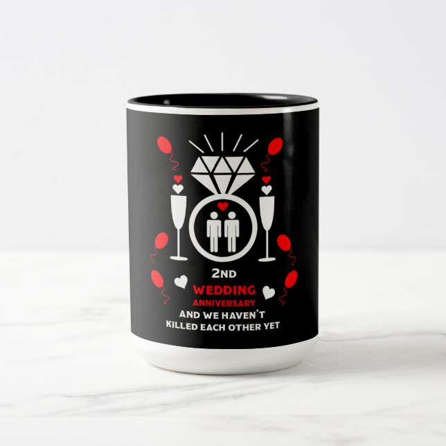 Tasse 2 Couleurs Hommes homosexuels 2e anniversaire de Mariage (Centre)