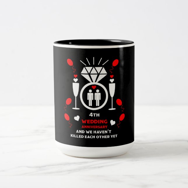 Tasse 2 Couleurs Hommes homosexuels 4e anniversaire de Mariage (Centre)