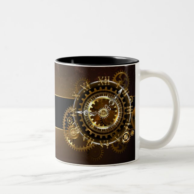 Tasse 2 Couleurs Horloge Steampunk avec des engrenages anciens (Droit)