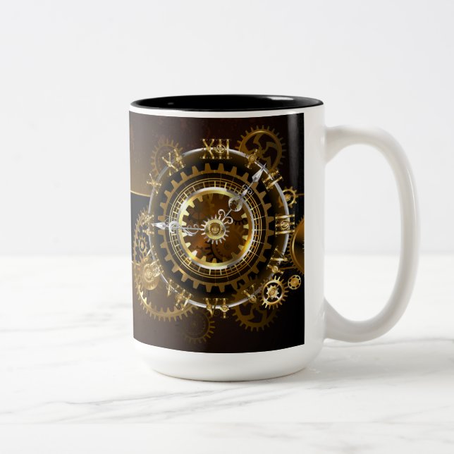 Tasse 2 Couleurs Horloge Steampunk avec des engrenages anciens (Droit)