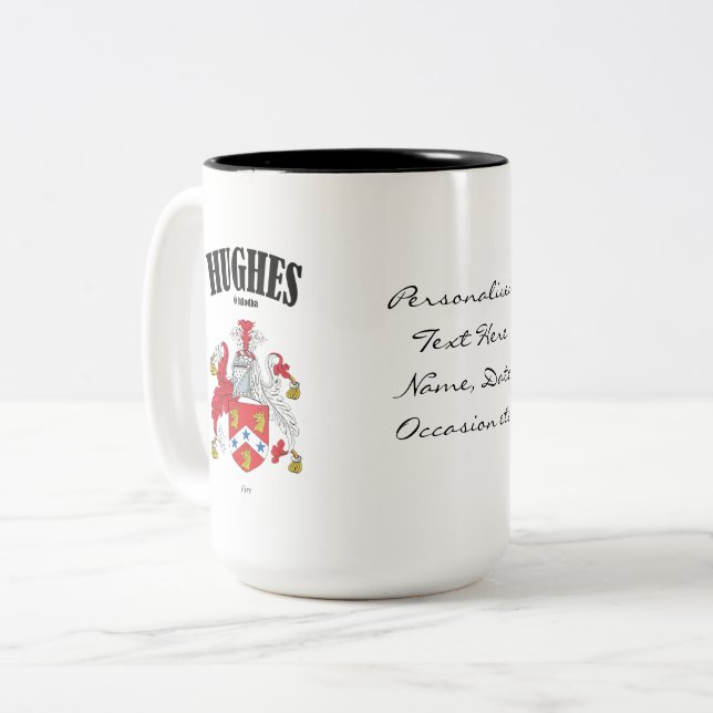 Tasse 2 Couleurs Hughes Family Crest, Traduction & Signification (Devant gauche)